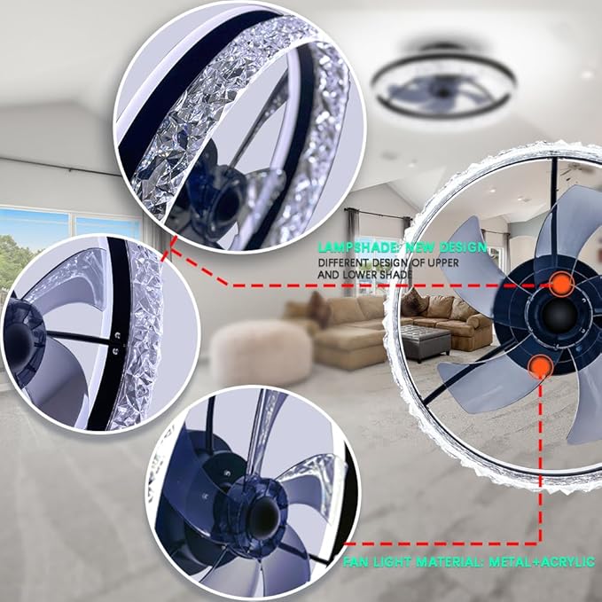 Ceiling Fan with Light,Low Profile Ceiling Fan,Flush Mount Ceiling Fan,Bluetooth Ceiling Fan with Speaker, Smart Ceiling Fan with Alexa&Google Assistant,Voice/APP/Remote Control