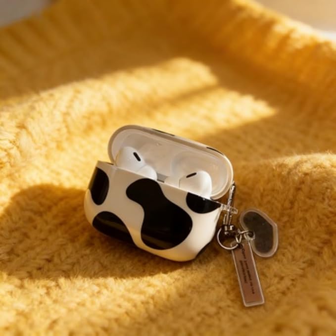 for Airpods 4 Gen Case 2024, Cute Cow Airpods 4th Generation Protective Hard Skin Women Girl with Keychain for Apple iPod Pro 4 Gen Case- Black Cow for Women Girls- Black Cow