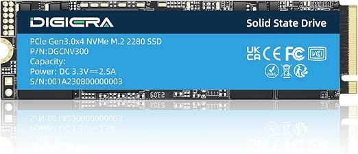 DIGIERA CNV300 Internal SSD PCIe Gen 3.0x4 NVMe M.2 2280, 512GB Space Up to 3500MB/s Read 3100MB/s Write with High Durability Premium Flash, Compatible with Laptop Desktop PC