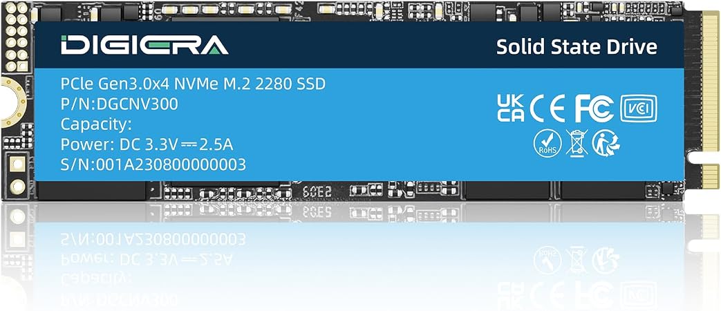 DIGIERA CNV300 Internal SSD PCIe Gen 3.0x4 NVMe M.2 2280, 512GB Space Up to 3500MB/s Read 3100MB/s Write with High Durability Premium Flash, Compatible with Laptop Desktop PC