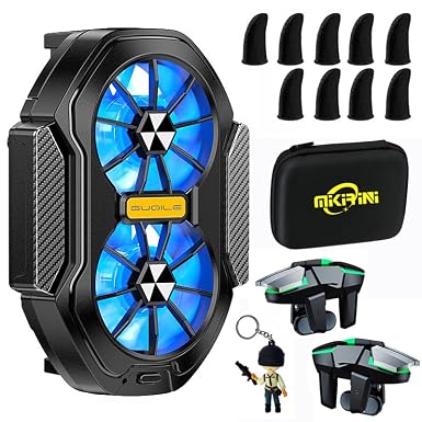 14 in 1 Mobile Dual Phone Cooler w/ PUBG Mobile Controller & Finger Sleeves