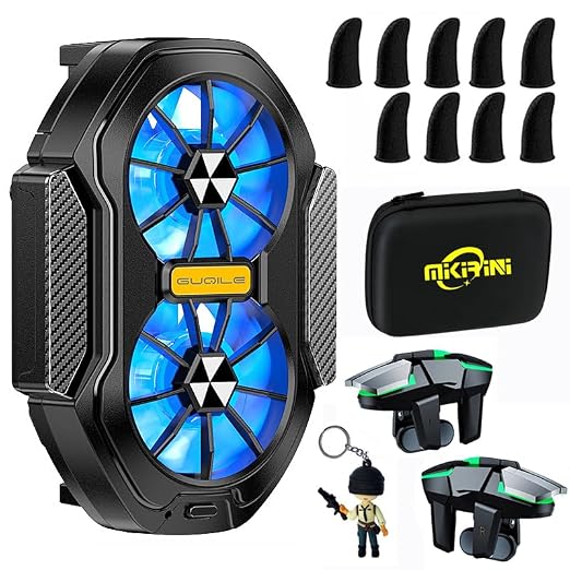 14 in 1 Mobile Dual Phone Cooler w/ PUBG Mobile Controller & Finger Sleeves