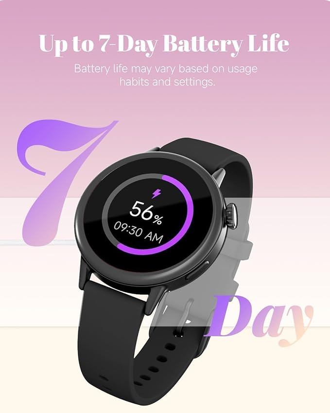 TOOBUR Petite Smart Watch for Women, 1.1'' AMOLED Screen Smartwatch, Compatible Android & iOS Phones, Answer/Make Calls, Fitness Tracker with Heart Rate/Step/Calories Monitor, 100+ Sports Modes, Black