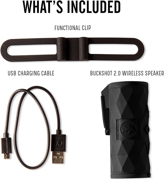 Outdoor Tech Buckshot 2.0 Bluetooth Speaker, Black - Portable Wireless Speaker, Rugged Waterproof IPX6 - Perfect for Biking, Boats, Camping, Hiking, Pool, Beach, Golf Cart