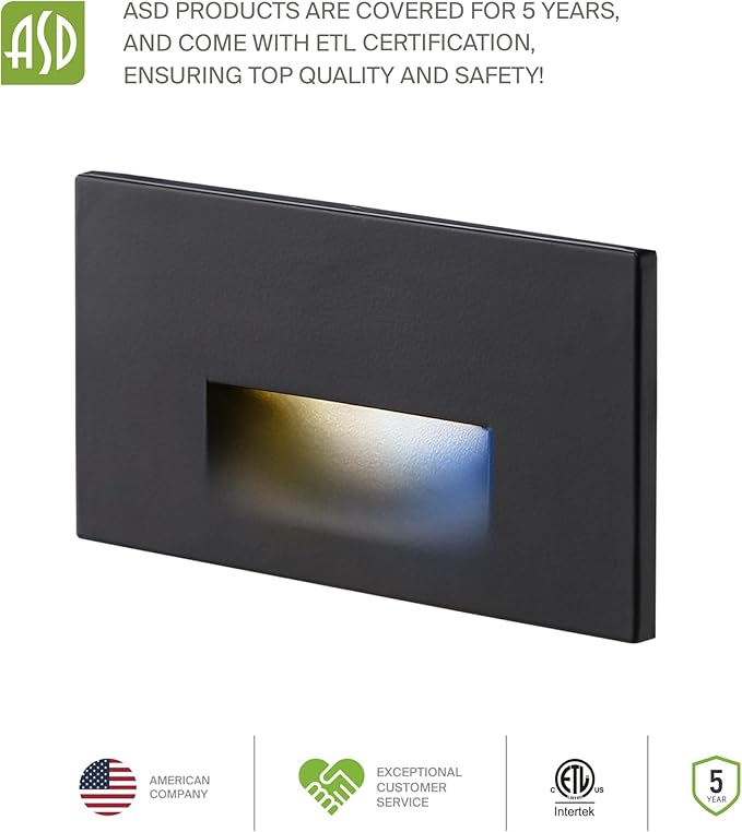 ASD LED Recessed Step Light Fixture, Outdoor & Indoor Tread Lighting | 3CCT, Motion Sensor, Waterproof, ETL Listed | 3W 120LM 3000K-5000K 120V | Staircase Hardwired Illumination | Dark Bronze, 4 Pack