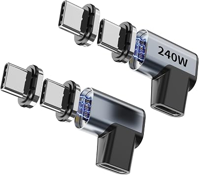 240W 90° Magnetic USB-C Adapter 2-Pack, 4 Tips, USB4