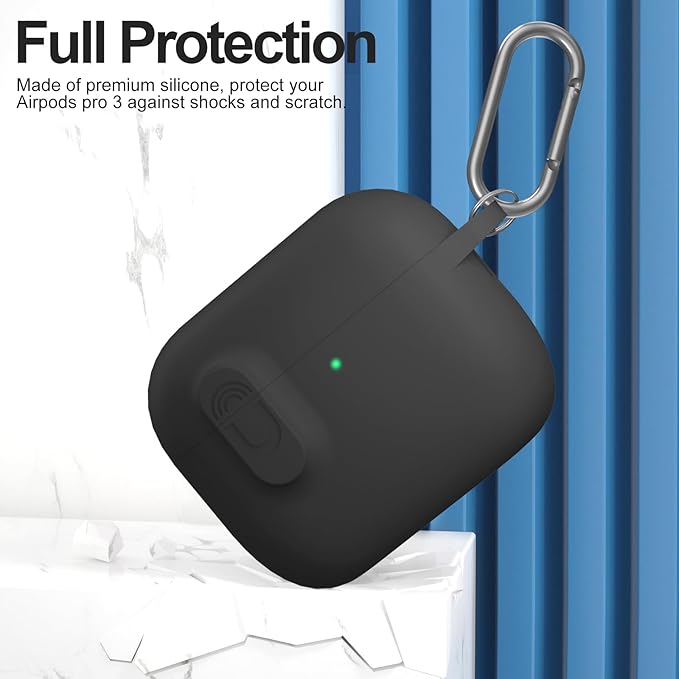 ATUAT for AirPods Pro 3 Case with Magnetic Lid Lock, Protective Soft Silicone Cover with Keychain Cleaner Kit for Women Men for Apple AirPods Pro 3rd Generation(2025), Front LED Visible, Black