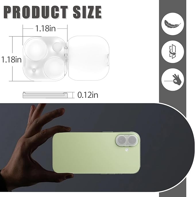 Camera Lens Cover Compatible for iPhone 16/16 Plus/17,Camera Lens Protector to Protect Privacy and Security,Strong Adhesive -2 Pack-Clear
