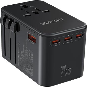 EPICKA 75W GaN PD Universal Travel Adapter, 3USB-C/2USB-A