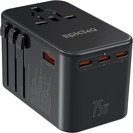 EPICKA 75W GaN PD Universal Travel Adapter, 3USB-C/2USB-A