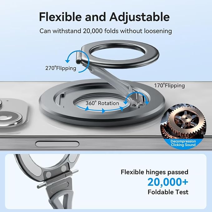 Ultra-Light Dual Sided Magnetic Phone Holder,Car Mount, 360 ° Rotation Finger Ring Holder,Foldable Magnetic Cell Phone Grip Stand Removable Phone Kickstand for All Phones MagSafe Accessories