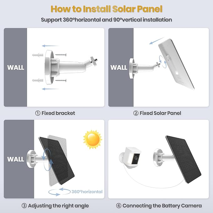 FlexSolar 2 Pack 6W Solar Panel for Security Camera Outdoor, 5V USB Solar Charger Compatible with Rechargeable Battery Powered Cam, Camera with IP67 Waterproof, 9.8ft Cable, 360° Adjustable Bracket