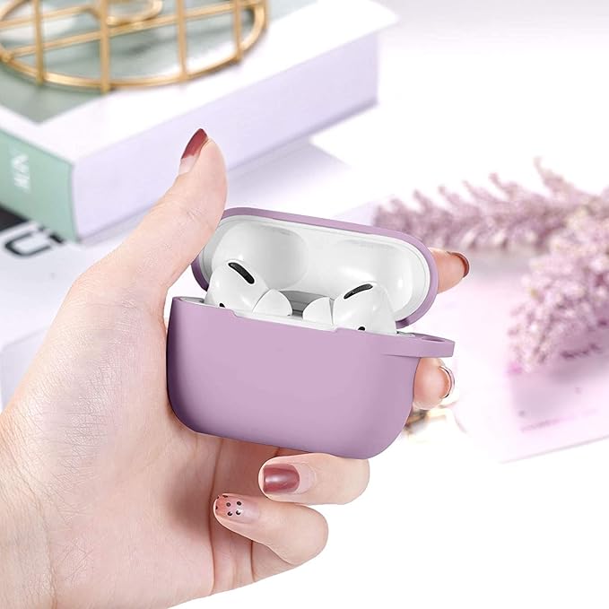 Lerobo Compatible with AirPods Pro Case 2019,Shock-Proof Silicone Skin Full Protective Cover for Airpods Pro 2,Supports Wireless Charging with Durable Carabiner Front LED Visible,Lavender