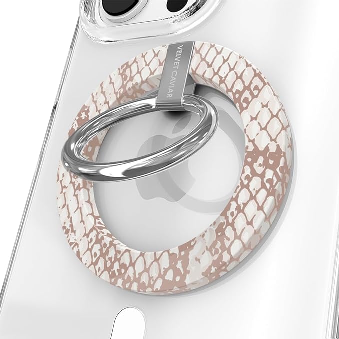 VELVET CAVIAR Compatible with MagSafe Phone Grip - Magnetic Ring Holder with Adjustable Stand - Removable MagSafe Accessories for iPhone 16, 15, 14, 13, 12 (Nude Python Snakeskin)