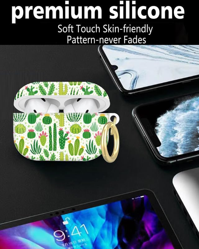 Compatible with AirPod Pro 2nd/1st Generation Case Cover with Key Chain,Full Protective Shockproof Wireless Headphone Case for Airpod Pro 2023/2022/2019(Cute Cactus)
