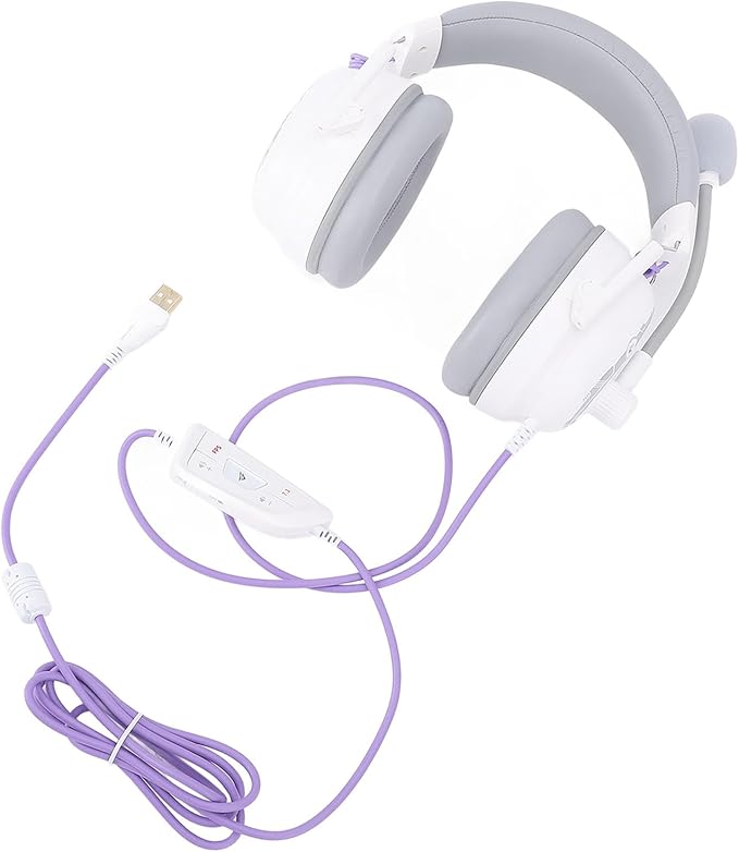 Bewinner Wired USB Gaming Headset with 50mm Drivers 7.1 Surround Sound Custom Sound Effects Software Noise Reduction Mic for PC Series X S (White)