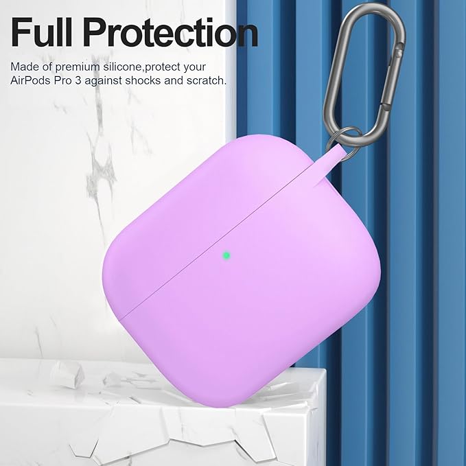 ATUAT for AirPods Pro 3 Case Cover with Cleaner, Protective Soft Silicone Skin with Keychain for Women Men for Apple AirPods Pro 3rd Generation Case(2025), Front LED Visible, Light Purple