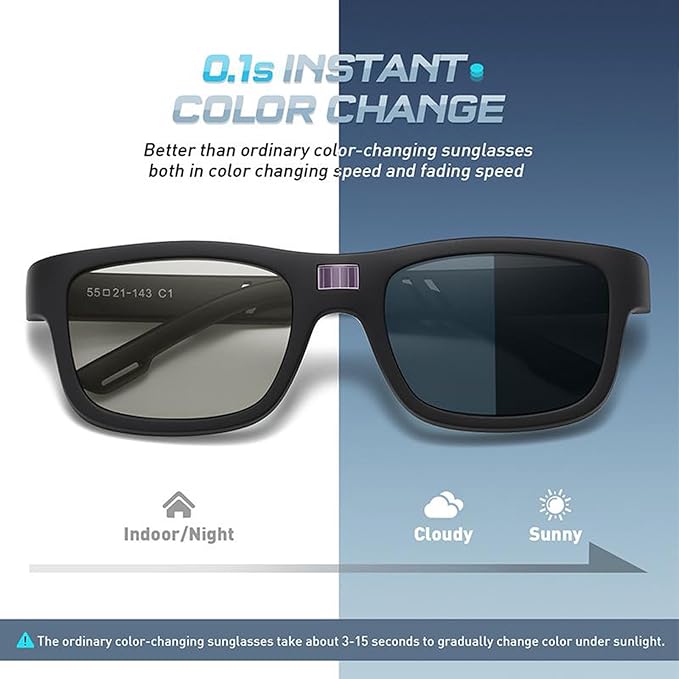 Paleshy 0.1s Auto-Tinting Sunglasses for Men & Women, Polarized Photochromic Glasses with Dual UV400, All-Weather Lightweight Glasses for Driving, Cycling, Fishing, Golf, Night