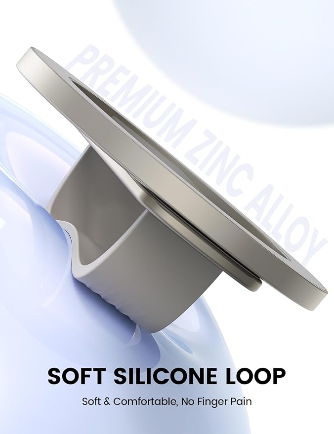 Lamicall Magnetic Phone Grip Holder for MagSafe - [Soft Silicone Loop] Vertical Cell Phone Zinc Alloy Ring Stand Kickstand, Magnet Hand Grip Mag Safe Accessories for iPhone 12-17 Series, Titanium
