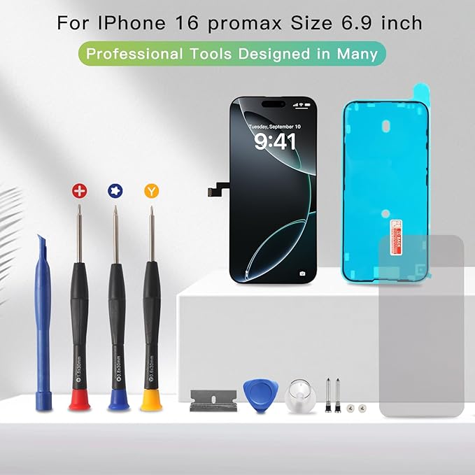 for iPhone 16 Pro Max Screen Replacement Kit Full Assembly 6.9 inch,3D Touch LCD Display for A3296, A3084, A3295, A3297 Digitizer Screen and Repair Tools Kit