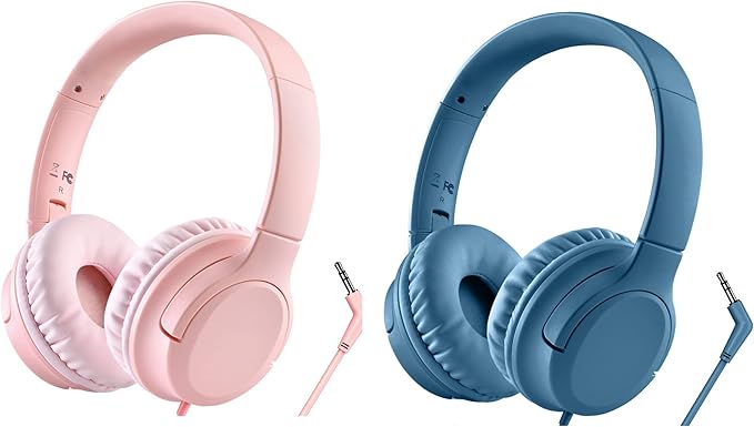 DyBaxa Over-Ear Foldable Pink Kids Headphones, Volume Limiter 94dB Over-Ear Foldable Blue Kids Headphones, Volume Limiter 94dB
