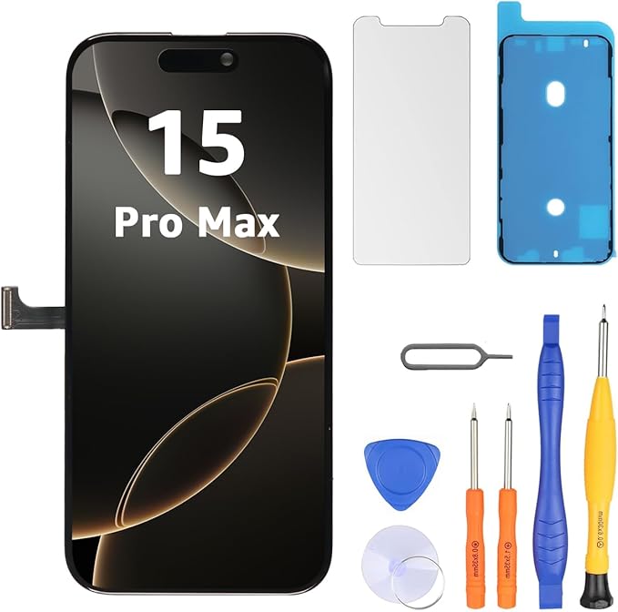 LL TRADER Screen Replacement for iPhone 15 pro max 6.7" LCD Retina FHD Display COF Touch Screen Digitizer with Repair Tool Kits, Waterproof Tape, Screen Protector (Truetone programable) 2026 new