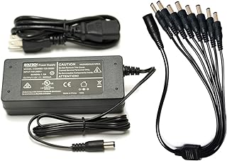 SOLTECH 12V 5A CCTV Adapter, Wisenet Compatible Security Camera Power Supply with 8-Way Splitter, AC DC Converter 100-240V to 12V 5A 60W Transformer, with Samsung Wisenet, Night Owl, Q-See, Black - Image 1