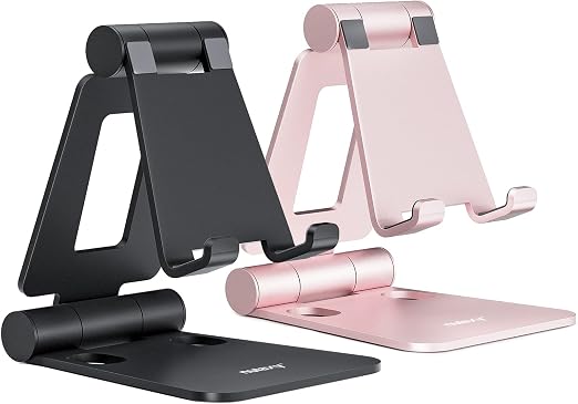 Nulaxy 2 Pack Aluminum Dual Folding Cell Phone Stand Desk, Black&Rose Gold - Image 6