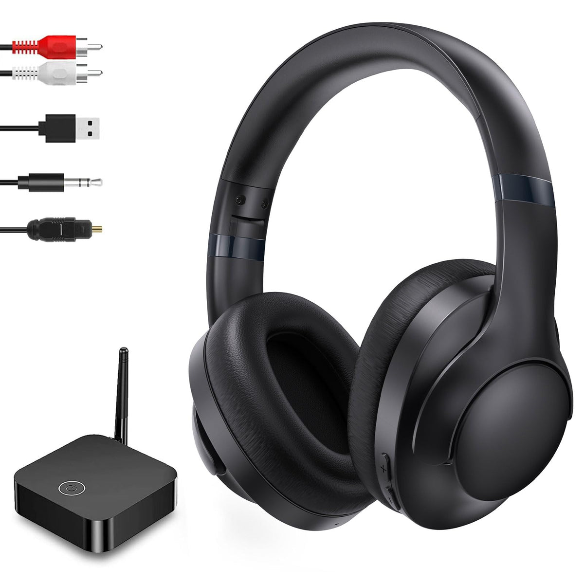 TV Headphones Wireless with Transmitter for Seniors,Optical,RCA,AUX,USB, BK