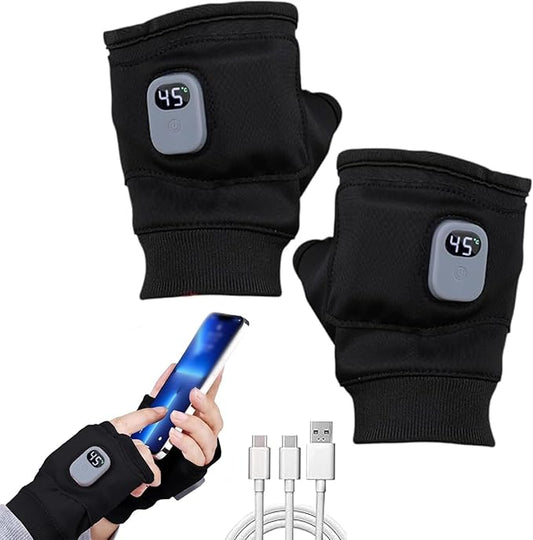Portable Heating Gloves with Digital Display,Smart Thermostatic Heated Fingerless Gloves, 2026 New Rechargeable Fingerless Heated Gloves for Women Men