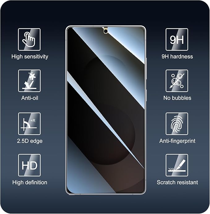 3*Privacy Screen Protector and 3*Camera Lens Protector for Samsung Galaxy S25 Ultra with a Installation Alignment Aid, Anti-Spy Tempered Glass Film, Private Black Protection, [Anti-Scratch][9H Hardness]