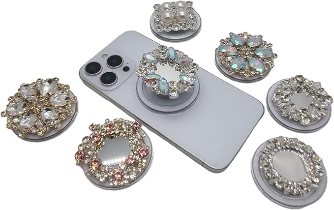 Crystal Rhinestone and Faux Pearl Magnetic Phone Grip Stand, Compatible with MagSafe, Adhesive Metal Ring Included, Detachable Kickstand Holder (Pink Glow Circle)