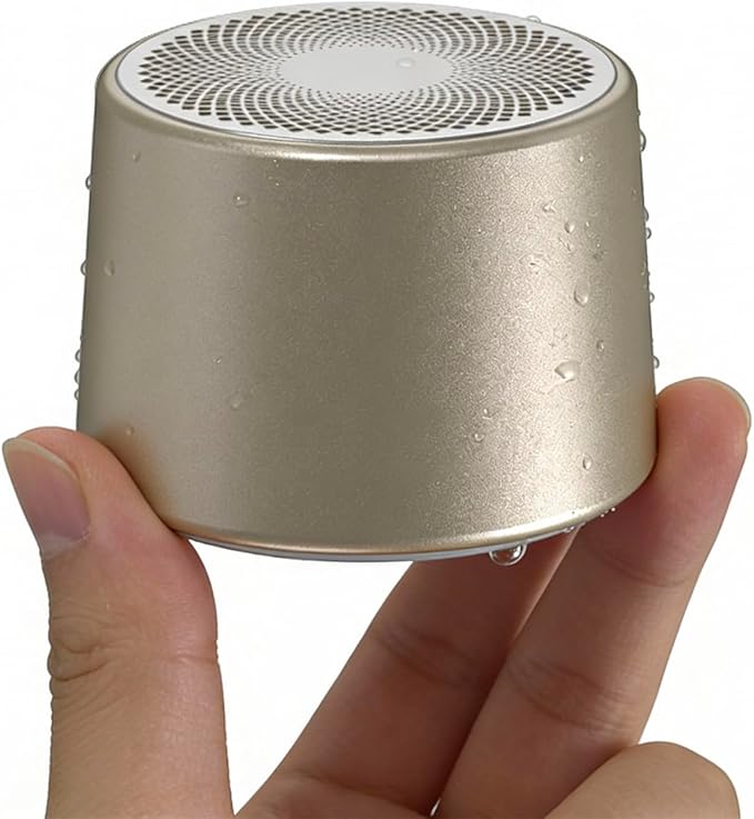 Mini Magnetic Bluetooth Speaker, 5W Internal-Magnet Speaker, Speakers with Hands-Free Call, IPX6 Waterproof, Portable Speakers for Shower, Room, Car, Trip, Ideal Gift for Men, Women (Champagne Gold)
