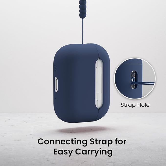 ORNARTO Compatible with AirPods Pro 3 Case 2025, Full Protective Hybrid Silicone for AirPods Pro 3rd Generation Case, Front LED Visible Skin Cover-Storm Blue