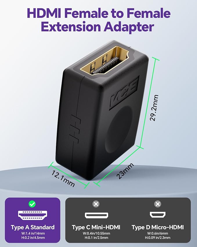 VCE HDMI Coupler HDMI Female to Female Connector 3D 4K Extension Adapter Compatible with PCs and Xbox One，Wall-Mounted TVs and TV Sticks, 2-Pack