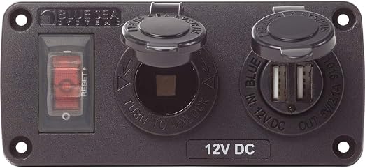 Blue Sea Systems Water-Resistant Accessory Panel with USB and 12V Socket