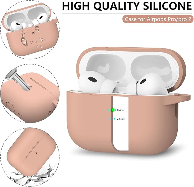 Ljusmicker for AirPods Pro Case Cover with Cleaner Kit,Soft Silicone Protective Cases for Apple AirPod Pro 2nd/1st Generation for Women Men,AirPods Pro 2 Case Accessories with Keychain-Light Brown