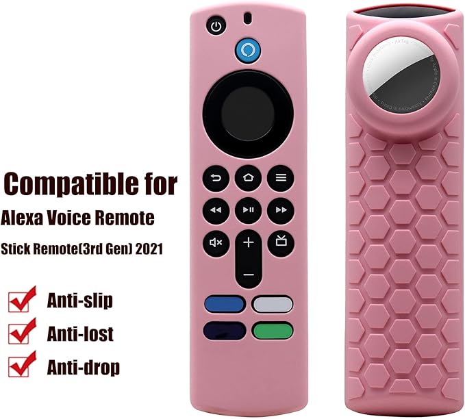 TV Stick 3rd Remote Cover Case with Tracker Holder, Compatible with Alexa 3rd Gen Remote,Tracker Cover for Tile Sticker,Pink