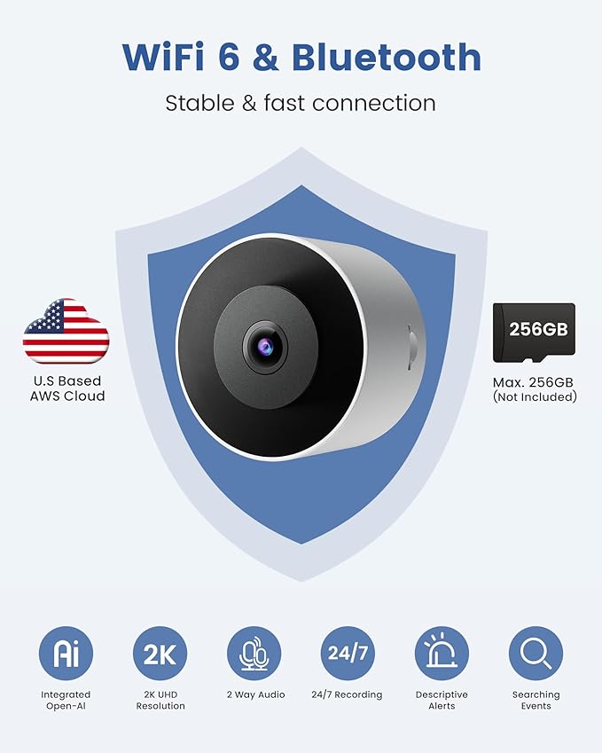 3MP 2K Window Camera, WiFi6 Indoor Camera for Home Security, with Full-Color Night Vision, AI Person/Vehicle/Motion Detection, 24/7 Recording, Easy & Quick Install, Replaces Outdoor Cameras