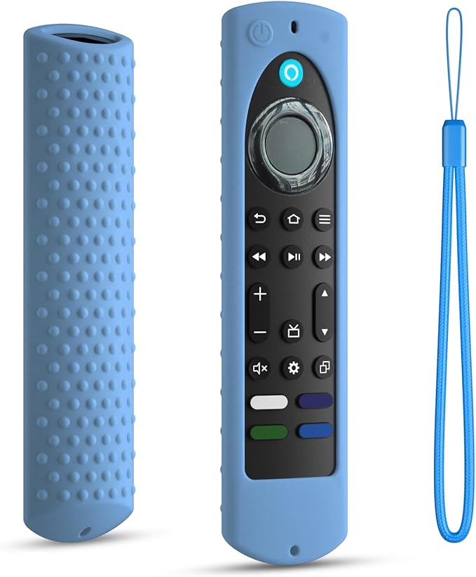 6.4 Inch Silicone Cover Compatible with Fire TV Stick 4K Max 2nd gen 2023 Remote Control,Silicone Case for Toshiba/Insignia Smart TV Remote,Anti-Slip Sleeve Cover with Lanyard(Glowblue)