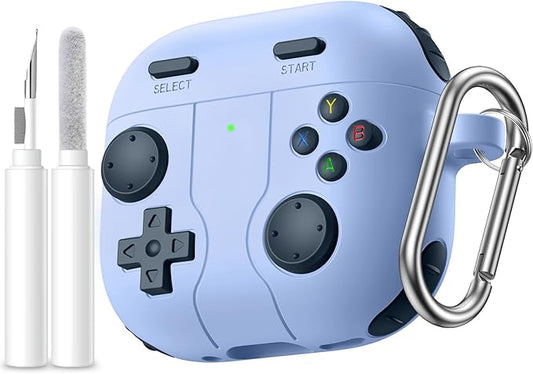 Getino Game Case for AirPods 4 2024 Cover with Cleaner Kit, Keychain, Compatible with Apple Airpods 4 Case Covers, Cute Funny Shock-Proof Protective Silicone AirPod 4 Cases for Men Boy-Lilac
