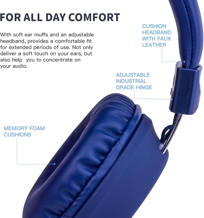 Olyre Kids Headphones, Toddler Headphones with Cord for School Plane Travel, Lightweight Stereo Wired Children Earphones with HD Microphone for Boys Girls for Computer Cellphone Tablet - Blue