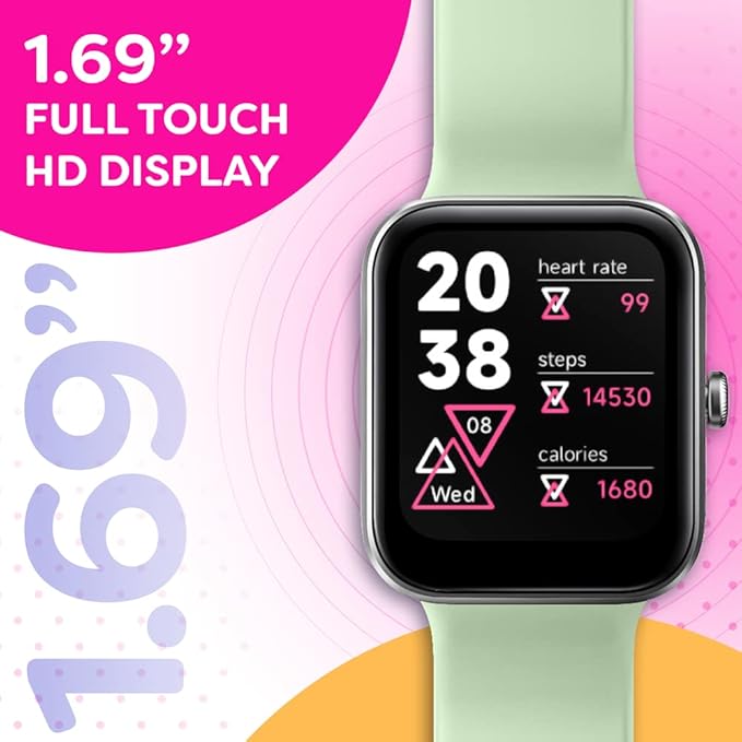 OCTANDRA Go VeryFit 1.69" Smart Watch - Heart Rate Blood Oxygen Saturation Sleep Monitor - Step Counter Pedometer - 5ATM Exercise Activity Fitness Tracker Watches for Men Women (ID207) (Black & Green)