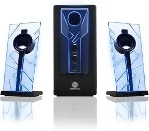 GOgroove BassPULSE 2.1 Computer Speakers with Blue LED Glow Lights and Powered Subwoofer - Gaming Speaker System for Music on Desktop, Laptop, PC with 40 Watts, Heavy Bass