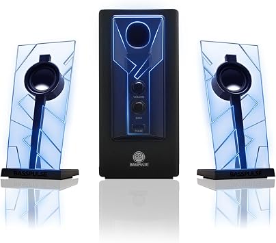 GOgroove BassPULSE 2.1 Computer Speakers with Blue LED Glow Lights and Powered Subwoofer - Gaming Speaker System for Music on Desktop, Laptop, PC with 40 Watts, Heavy Bass