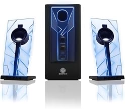 GOgroove BassPULSE 2.1 Computer Speakers with Blue LED Glow Lights and Powered Subwoofer - Gaming Speaker System for Music on Desktop, Laptop, PC with 40 Watts, Heavy Bass - Image 1