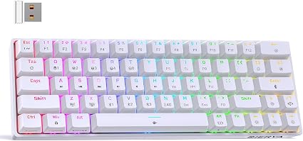 DIERYA DK63 60% Wireless Mechanical Gaming Keyboard | Bluetooth/2.4G/Wired | RGB Backlit Compact 63 Keys Mini Office Keyboard | with Red Switch | for Windows Laptop PC Gamer Typist-White