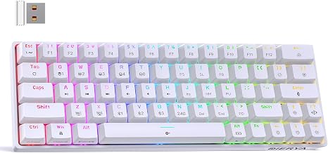 DIERYA DK63 60% Wireless Mechanical Gaming Keyboard | Bluetooth/2.4G/Wired | RGB Backlit Compact 63 Keys Mini Office Keyboard | with Red Switch | for Windows Laptop PC Gamer Typist-White