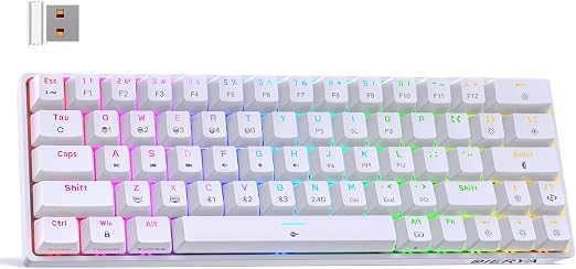 DIERYA DK63 60% Wireless Mechanical Gaming Keyboard | Bluetooth/2.4G/Wired | RGB Backlit Compact 63 Keys Mini Office Keyboard | with Red Switch | for Windows Laptop PC Gamer Typist-White