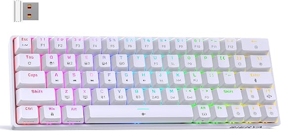 DIERYA DK63 60% Wireless Mechanical Gaming Keyboard | Bluetooth/2.4G/Wired | RGB Backlit Compact 63 Keys Mini Office Keyboard | with Red Switch | for Windows Laptop PC Gamer Typist-White